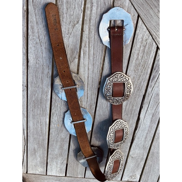 Vtg 90's Brighton Oval Sunflower Concho Belt S Brown Leather Floral Boho Cowgirl - Picture 14 of 15